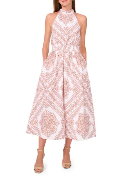 Halogenr Halogen(r) Medallion Print Cotton High Neck Halter Dress In Copper Brown