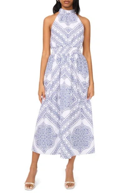 Halogenr Halogen(r) Medallion Print Cotton High Neck Halter Dress In Ensign Blue