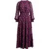 Halogenr Halogen(r) Metallic Fleck Long Sleeve Tiered Dress In Burgundy