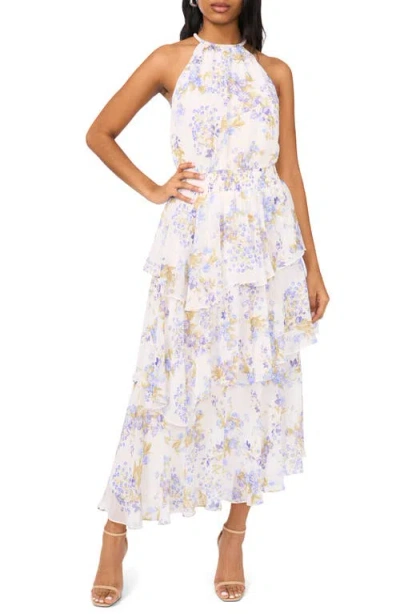 Halogenr Halogen(r) Metallic Floral Asymmetric Hem Cocktail Dress In New Ivory