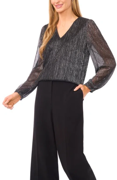 Halogenr Halogen(r) Metallic Plissé V-neck Top In Multi