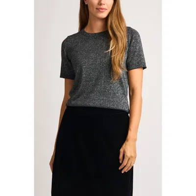 Halogenr Halogen(r) Metallic Short Sleeve Knit Top In Dark Black Lurex