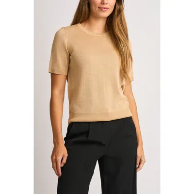 Halogenr Halogen(r) Metallic Short Sleeve Knit Top In Warm Truffle Lurex