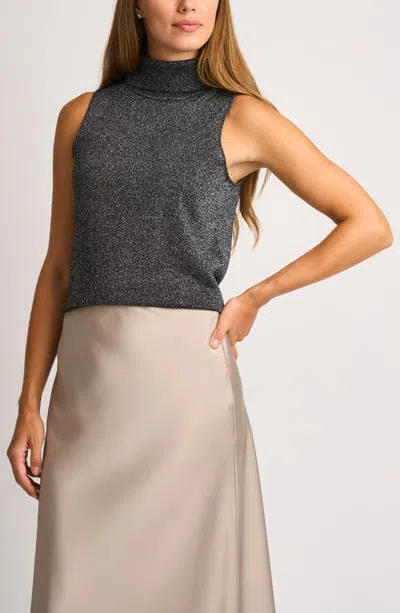 Halogenr Halogen(r) Metallic Sleeveless Turtleneck Sweater In Dark Black Lurex