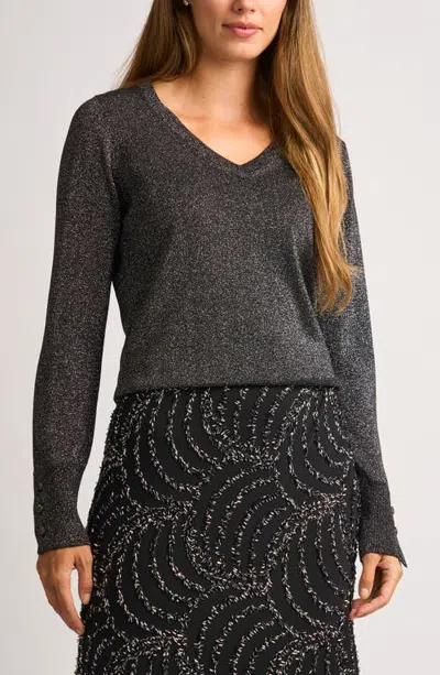 Halogenr Halogen(r) Metallic V-neck Sweater In Dark Black Lurex