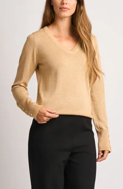 Halogenr Halogen(r) Metallic V-neck Sweater In Warm Truffle Lurex