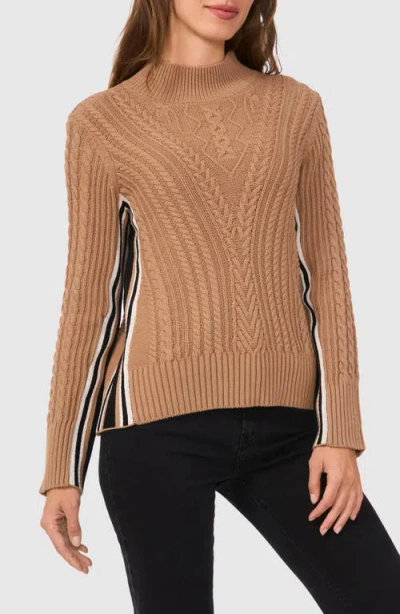 Halogenr Halogen(r) Mixed Cable Mock Neck Sweater In Brown