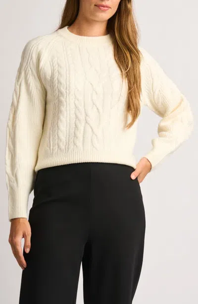 Halogenr Halogen(r) Mixed Cable Raglan Sweater In Vanilla Ice