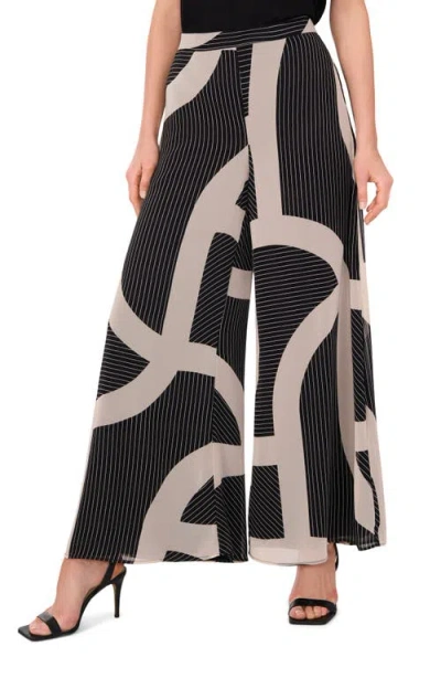 Halogenr Halogen(r) Mixed Geo Print Chiffon Wide Leg Pants In Rich Black