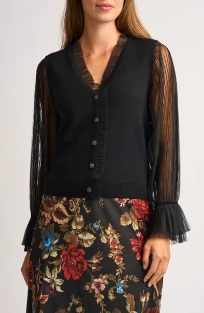 Halogenr Halogen(r) Mixed Media Cardigan In Rich Black