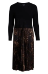 Halogenr Halogen(r) Mixed Media Long Sleeve Dress In Animal Print