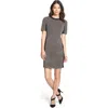 Halogenr Halogen(r) Mixed Media Short Sleeve Fitted Dress In Black- White Chevron Pattern