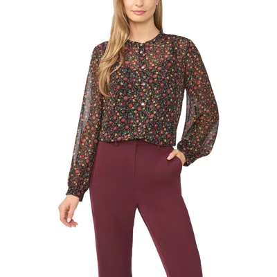 Halogenr Halogen(r) Mock Neck Button Front Shirt In Multi