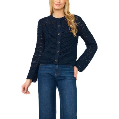 Halogenr Halogen(r) Open Stitch Button Front Cardigan In Blue
