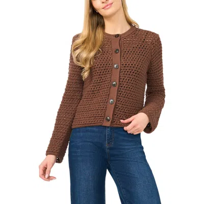 Halogenr Halogen(r) Open Stitch Button Front Cardigan In Brown