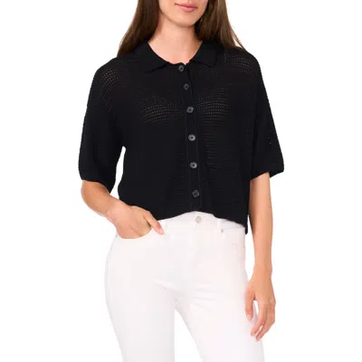 Halogenr Halogen(r) Open Stitch Button-up Polo Sweater