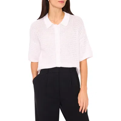 Halogenr Halogen(r) Open Stitch Button-up Polo Sweater In Bright White