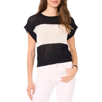 Halogenr Halogen(r) Open Stitch Colorblock Short Sleeve Sweater