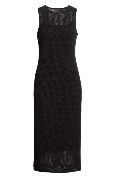 Halogenr Halogen(r) Open Stitch Cotton Blend Midi Dress In Black