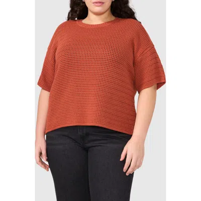 Halogenr Halogen(r) Open Stitch Cotton Crewneck Sweater In Baked Clay