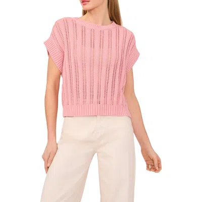 Halogenr Halogen(r) Open Stitch Short Sleeve Sweater In Bridal Rose
