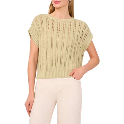 Halogenr Halogen(r) Open Stitch Short Sleeve Sweater In Soft Sage