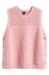 Halogenr Halogen(r) Open Stitch Sleeveless Cotton Side Button Sweater In Bridal Rose