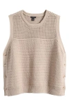 Halogenr Halogen(r) Open Stitch Sleeveless Cotton Side Button Sweater In Taupe Bisque
