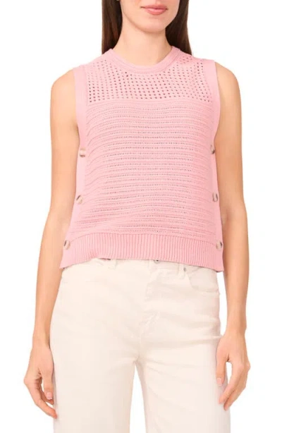 Halogenr Halogen(r) Open Stitch Sleeveless Cotton Side Button Sweater In Bridal Rose