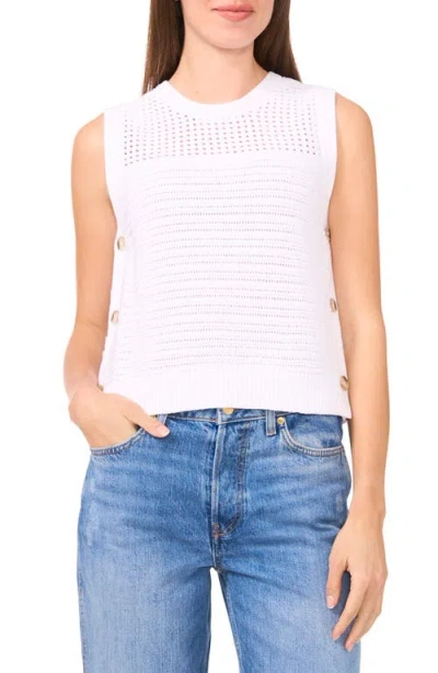 Halogenr Halogen(r) Open Stitch Sleeveless Cotton Side Button Sweater In Bright White