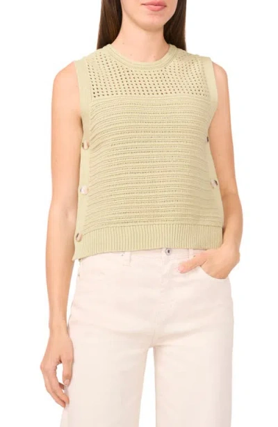 Halogenr Halogen(r) Open Stitch Sleeveless Cotton Side Button Sweater In Soft Sage