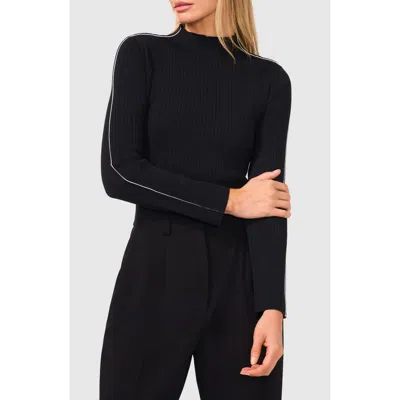 Halogenr Halogen(r) Piped Mock Neck Rib Sweater In Rich Black