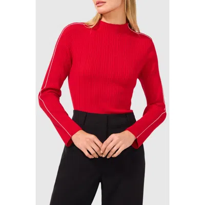 Halogenr Halogen(r) Piped Mock Neck Rib Sweater In Ultra Red