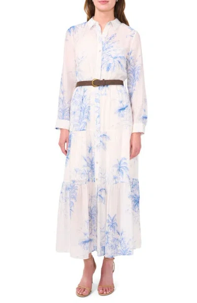 Halogenr Halogen(r) Placed Floral Long Sleeve Maxi Shirtdress In Riviera
