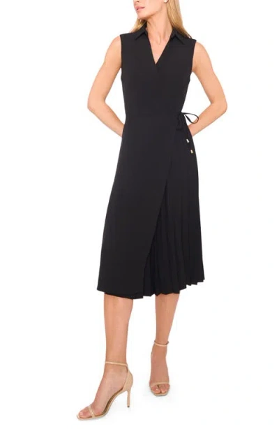 Halogenr Halogen(r) Pleated Faux Wrap Front Midi Dress In Black