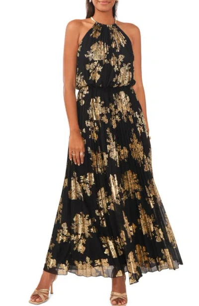 Halogenr Halogen(r) Pleated High Neck Maxi Dress In Black/gold