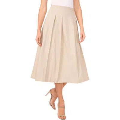Halogenr Halogen(r) Pleated Linen Blend A-line Midi Skirt In Taupe Bisque