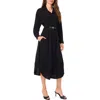 Halogenr Halogen(r) Pleated Long Sleeve Belted Waist Midi Shirtdress