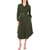 Halogenr Halogen(r) Pleated Long Sleeve Belted Waist Midi Shirtdress In Green