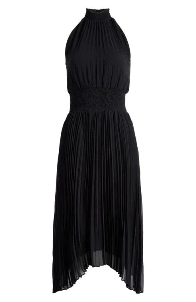 halogen pleated midi dress Halogenr Halogen(r) Pleated Sharkbite Hem Midi Dress In Rich Black Pattern
