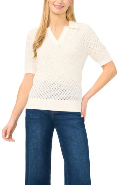 Halogenr Halogen(r) Pointelle Short Sleeve Cotton Polo Sweater In White
