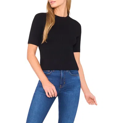 Halogenr Halogen(r) Pointelle Stitch Short Sleeve Sweater In Black