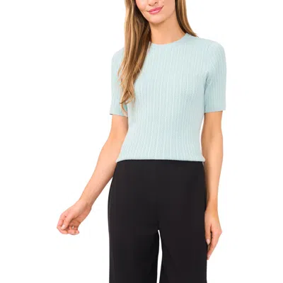 Halogenr Halogen(r) Pointelle Stitch Short Sleeve Sweater In Blue