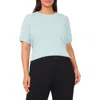 Halogenr Halogen(r) Pointelle Stitch Short Sleeve Sweater In Blue