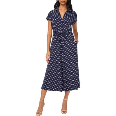 Halogenr Halogen(r) Polka Dot Midi Dress In Classic Navy