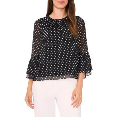 Halogenr Halogen(r) Polka Dot Ruffle Cuff Top In Black
