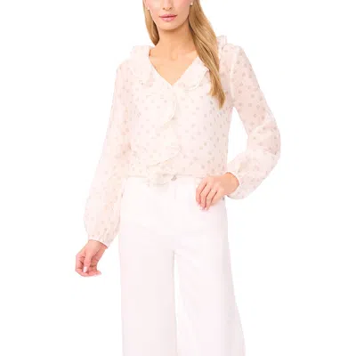 Halogenr Halogen(r) Polka Dot Ruffle Trim Top In White