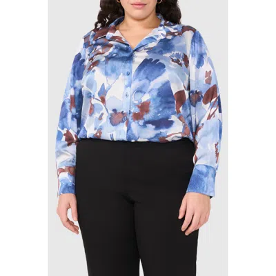 Halogenr Halogen(r) Print Button-up Shirt In Blue Fog
