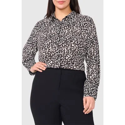 Halogenr Halogen(r) Print Button-up Shirt In Rich Black