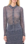 Halogenr Halogen(r) Print Mesh Button-up Shirt In Navy Blue